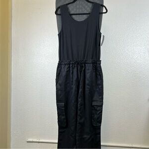 AnyBody Mixed Media Cargo Jumpsuit Black Size M